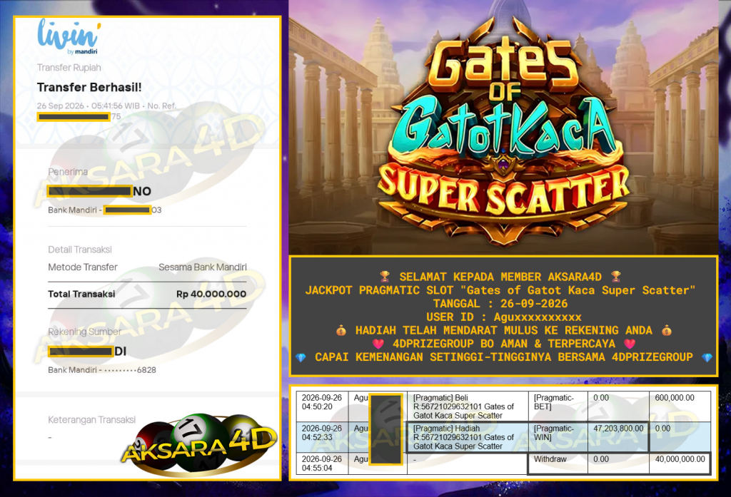 AKSARA4D JACKPOT PRAGMATIC SLOT “Gates of Gatot Kaca Super Scatter” Rp40.000.000,- LUNAS