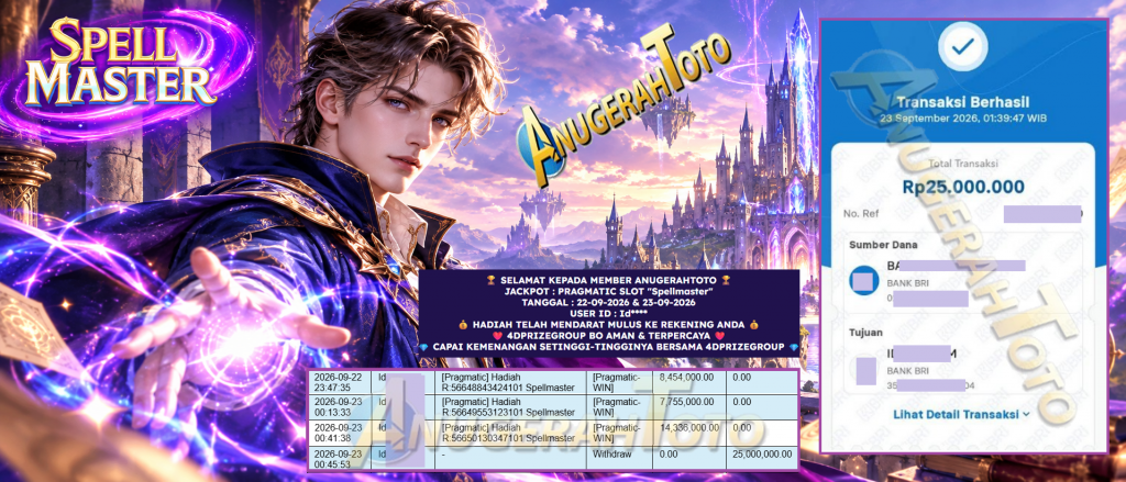 ANUGERAHTOTO JACKPOT PRAGMATIC SLOT βSpellmasterβ Rp 25.000.000,- LUNAS