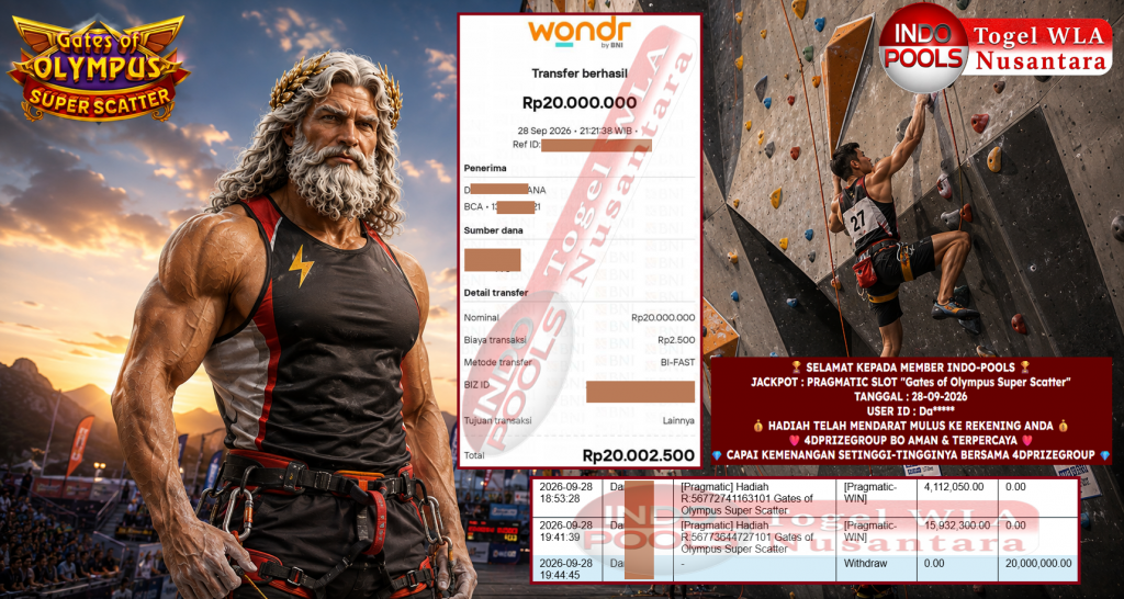 INDO-POOLS JACKPOT PRAGMATIC SLOT “Gates of Olympus Super Scatter” Rp 20.000.000,- LUNAS