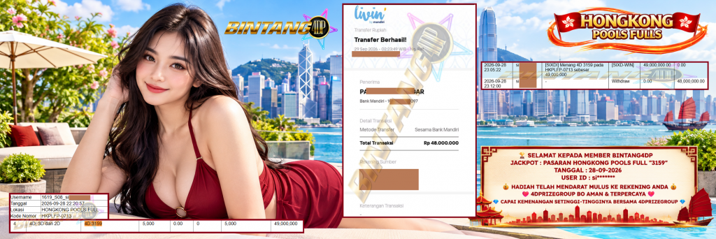 BINTANG4DP JACKPOT PASARAN HONGKONG POOLS FULL “3159” Rp 48.000.000,- LUNAS