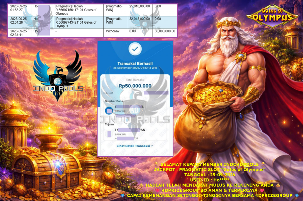 INDO4DPOOLS JACKPOT PRAGMATIC SLOT “Gates of Olympus” Rp 50.000.000,- LUNAS