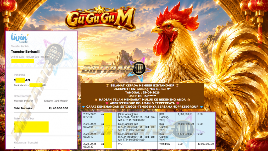 BINTANG4DP JACKPOT CQ Gaming “Gu Gu Gu M” Rp 40.000.000,- LUNAS