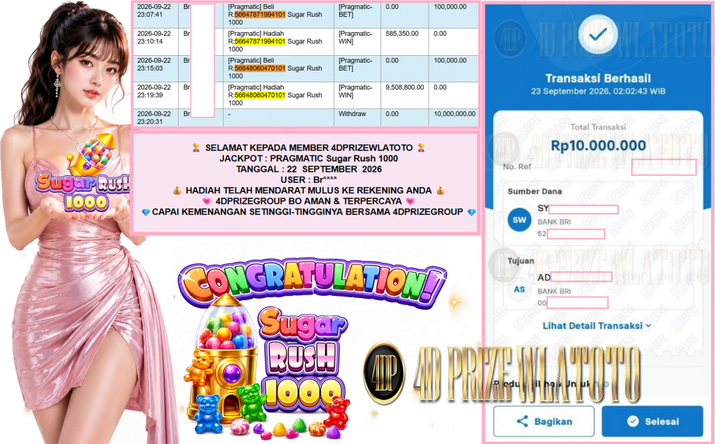 4DPRIZEWLATOTO JACKPOT PRAGMATIC “Sugar Rush 1000″‎‏‏‎‎ Rp10.000.000,- LUNAS