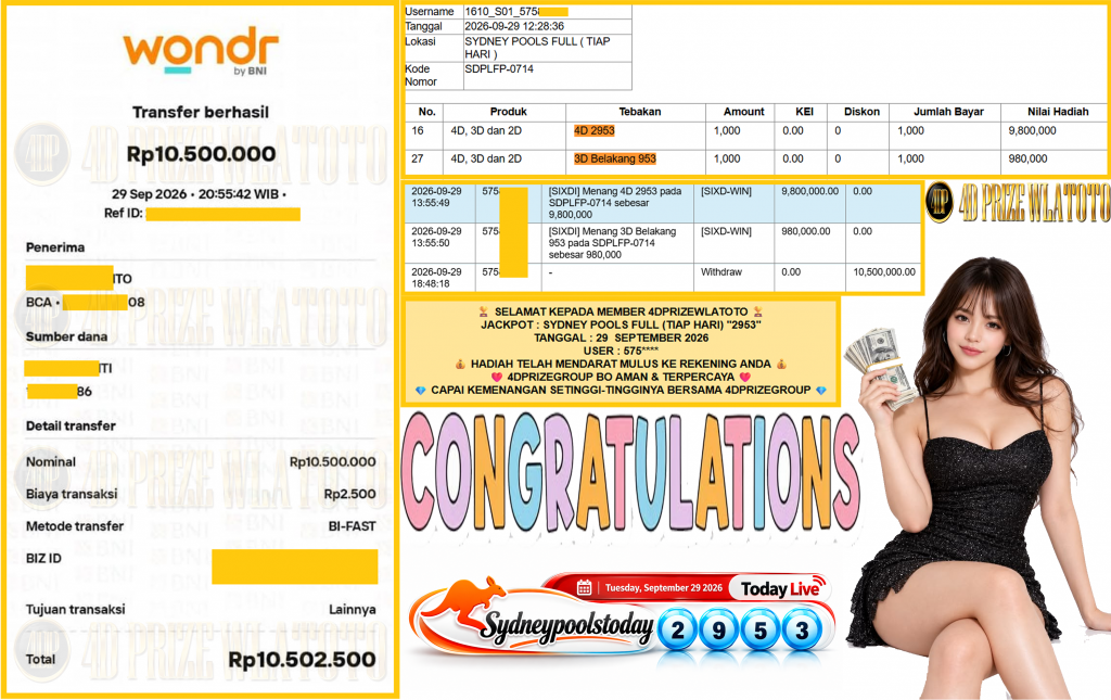 4DPRIZEWLATOTO JACKPOT SYDNEY POOLS FULL (TIAP HARI) “2953”‎‏‏‎ Rp10.500.000,- LUNAS