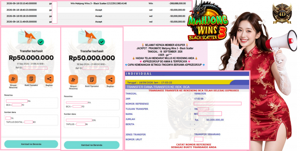 4DSUPER JACKPOT PRAGMATIC “Mahjong Wins 3 – Black Scatter”‎‏‏‎‎ Rp200.000.000,- LUNAS