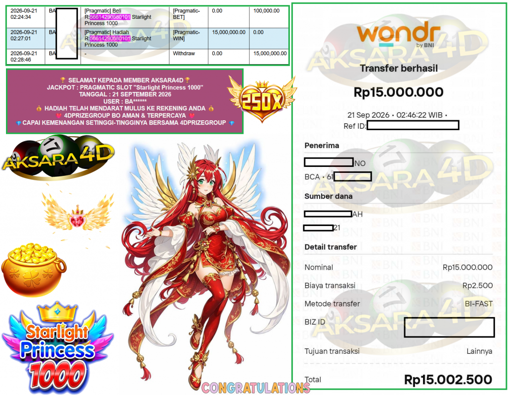 AKSARA4D JACKPOT PRAGMATIC SLOT βStarlight Princess 1000β Rp15.000.000,- LUNAS