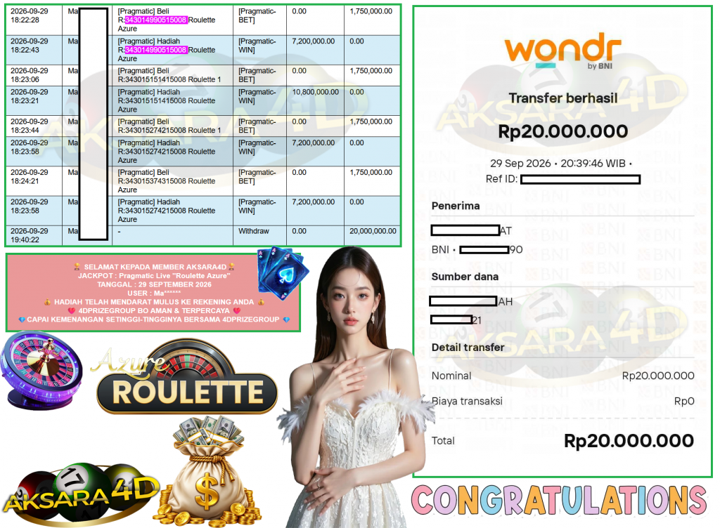 AKSARA4D JACKPOT PRAGMATIC LIVE GAME βRoulette Azureβ ββββRp20.000.000,- LUNAS