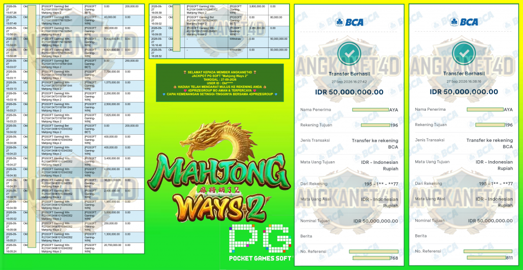 ANGKANET4D JACKPOT PG SOFT  ”Mahjong Ways 2” Rp100.000.000,- LUNAS
