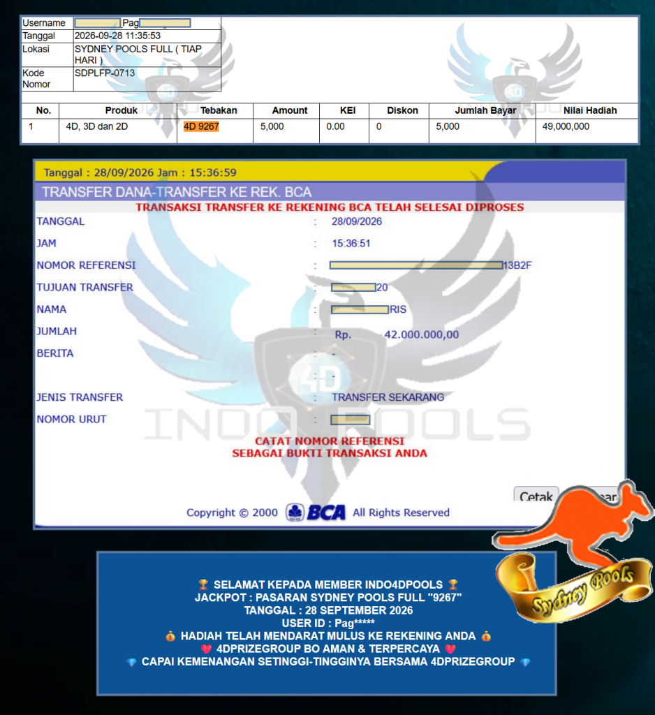 INDO4DPOOLS JACKPOT SYDNEY POOLS FULL “9267”‎‏‏‎‎ Rp42.000.000,- LUNAS