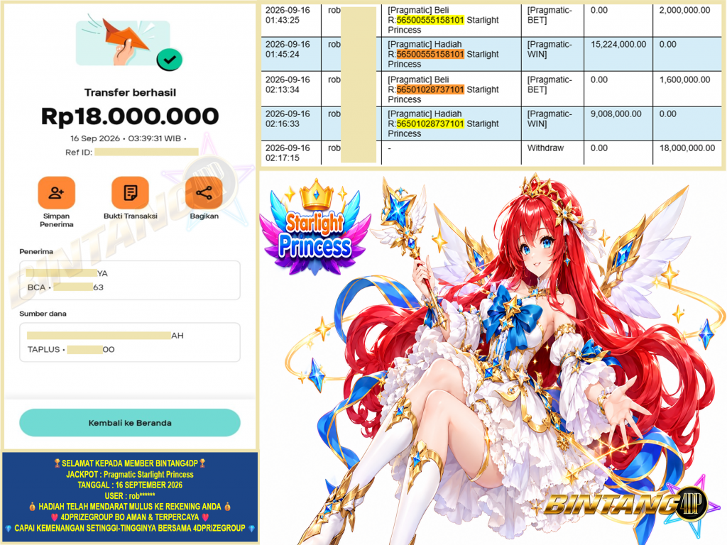 BINTANG4DP JACKPOT PRAGMATIC “Starlight Princess” Rp.18.000.000,-LUNAS