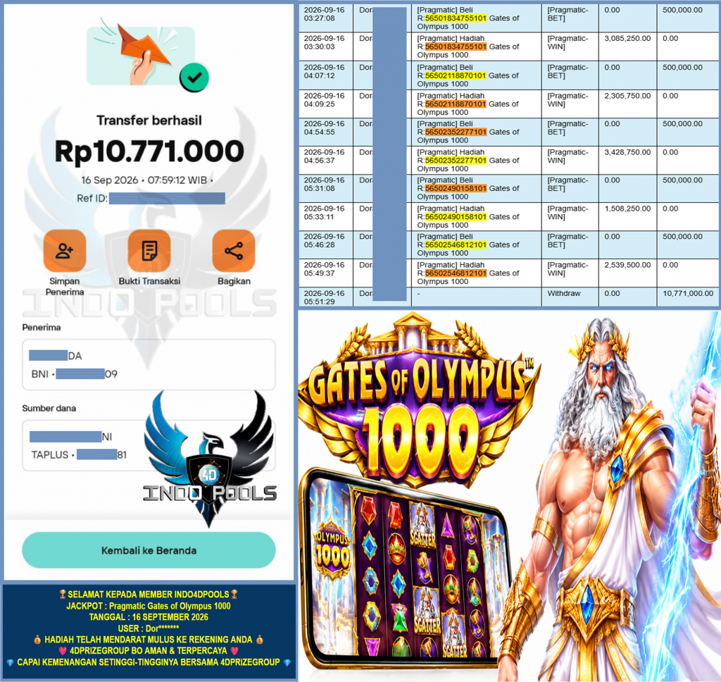 INDO4DPOOLS JACKPOT PRAGMATIC “Gates of Olympus 1000” Rp.10.771.000,-LUNAS