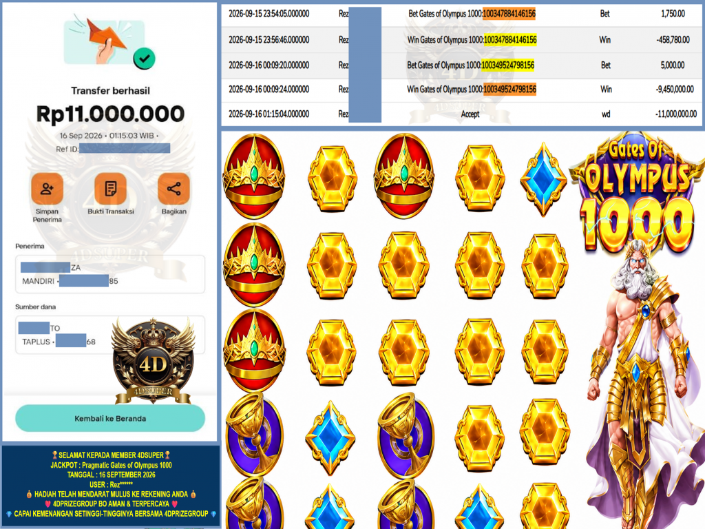 4DSUPER JACKPOT PRAGMATIC “Gates of Olympus 1000” Rp.11.000.000,-LUNAS