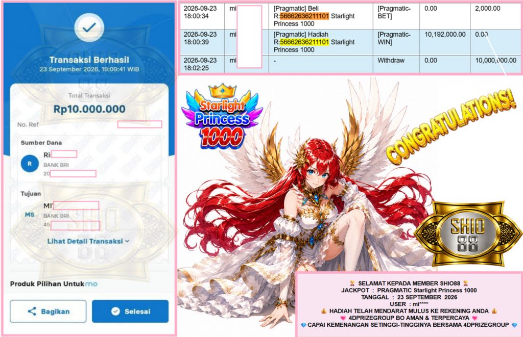 SHIO88 JACKPOT PRAGMATIC “Starlight Princess 1000″‎‏‏‎‎ Rp10.000.000,- LUNAS