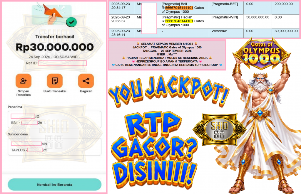 SHIO88 JACKPOT PRAGMATIC “Gates of Olympus 1000″‎‏‏‎‎ Rp30.000.000,- LUNAS