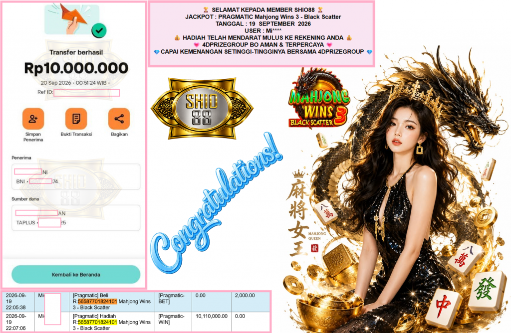 SHIO88 JACKPOT PRAGMATIC “Mahjong Wins 3 – Black Scatter”‎‏‏‎‎ Rp10.000.000,- LUNAS