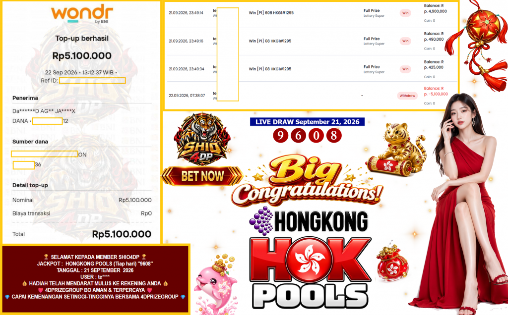 SHIO4DP JACKPOT HONGKONG POOLS (Tiap hari) “9608”‎‏‏‎‎ Rp5.100.000,- LUNAS