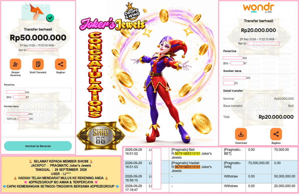 SHIO88 JACKPOT PRAGMATIC “Joker’s Jewels”‎‏‏‎‎ Rp70.000.000,- LUNAS