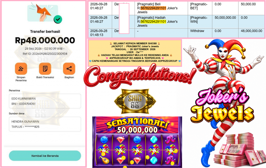 SHIO88 JACKPOT PRAGMATIC “Joker’s Jewels”‎‏‏‎‎ Rp48.000.000,- LUNAS