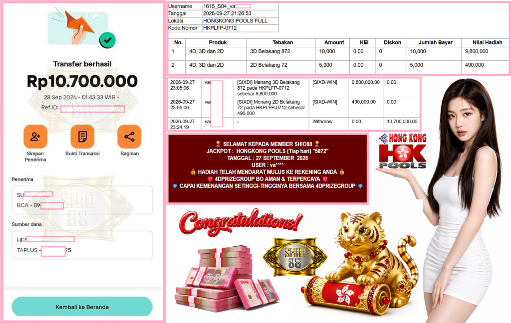 SHIO88 JACKPOT HONGKONG POOLS (Tiap hari) “5872”‎‏‏‎‎ Rp10.700.000,- LUNAS