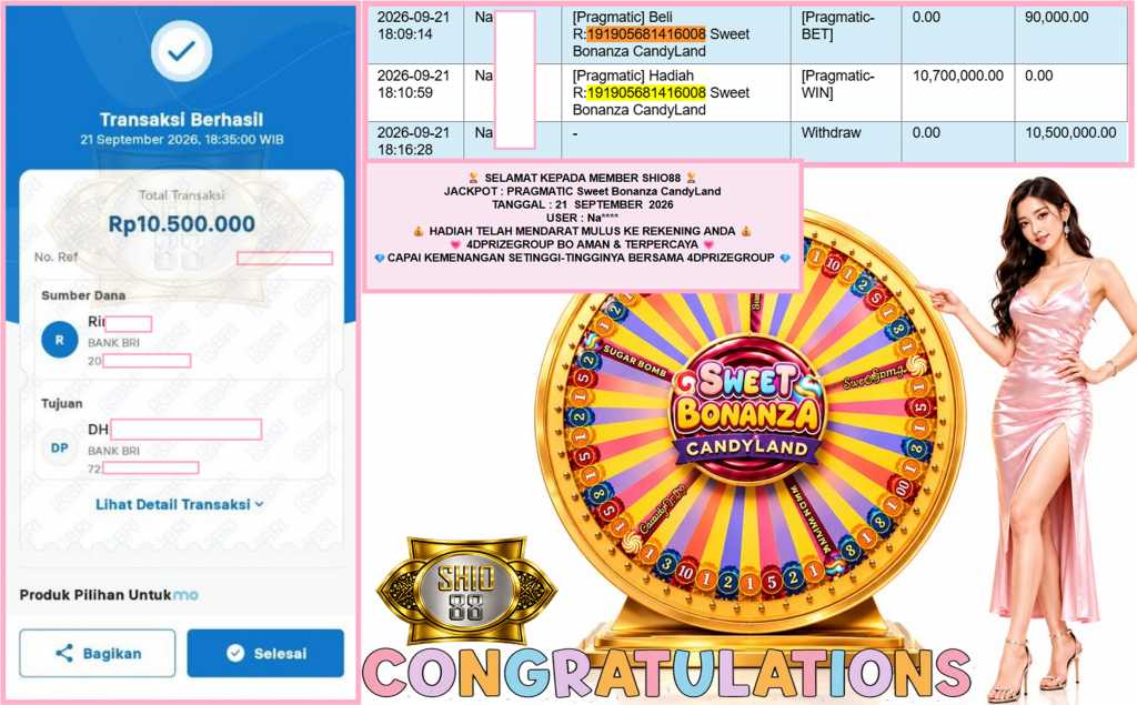 SHIO88 JACKPOT PRAGMATIC “Sweet Bonanza CandyLand”‎‏‏‎‎ Rp10.500.000,- LUNAS