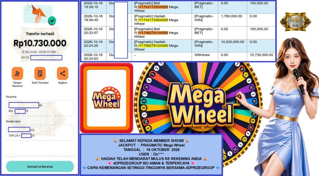 SHIO88 JACKPOT PRAGMATIC “Mega Wheel”‎‏‏‎‎ Rp10.730.000,- LUNAS