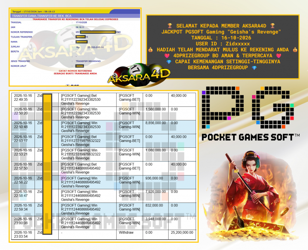 AKSARA4D PGSOFT Gaming “Geisha’s Revenge” Rp25.200.000,- LUNAS