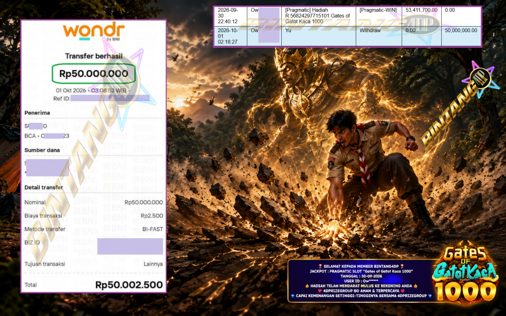 BINTANG4DP JACKPOT PRAGMATIC SLOT “Gates of Gatot Kaca 1000” Rp 50.000.000,- LUNAS