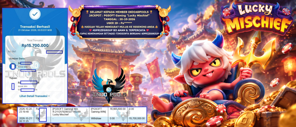 INDO4DPOOLS JACKPOT PGSOFT Gaming “Lucky Mischief” ‎‎‏‏‎‎‏‏Rp 15.700.000,- LUNAS