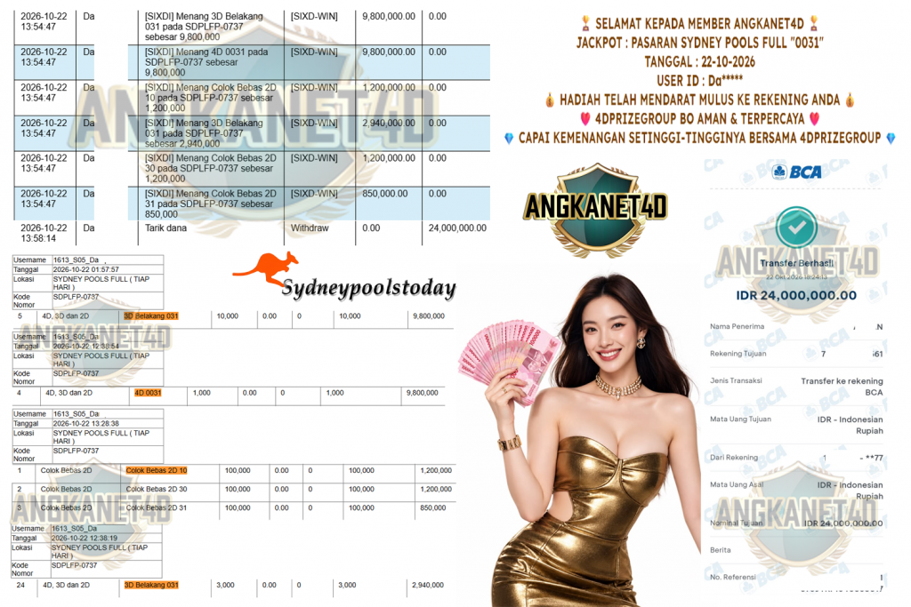 ANGKANET4D JACKPOT PASARAN SYDNEY POOLS FULL “0031” Rp 24.000.000,- LUNAS