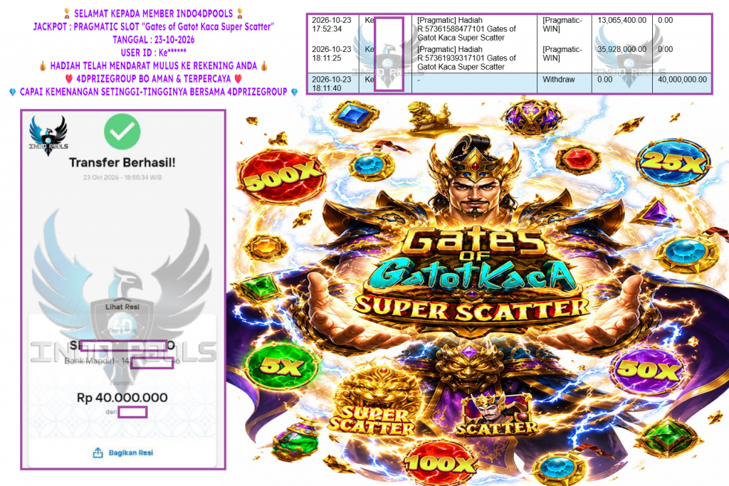 INDO4DPOOLS JACKPOT PRAGMATIC SLOT “Gates of Gatot Kaca Super Scatter” Rp 40.000.000,- LUNAS