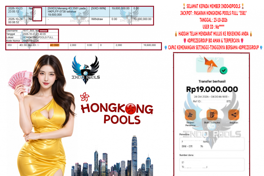 INDO4DPOOLS JACKPOT PASARAN HONGKONG POOLS FULL “3581” Rp 19.000.000,- LUNAS