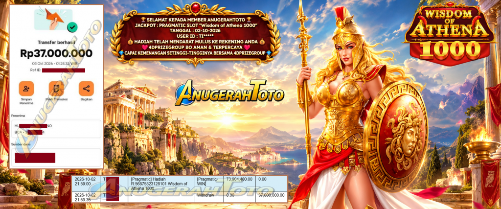 ANUGERAHTOTO JACKPOT PRAGMATIC SLOT “Wisdom of Athena 1000” Rp 37.000.000,- LUNAS