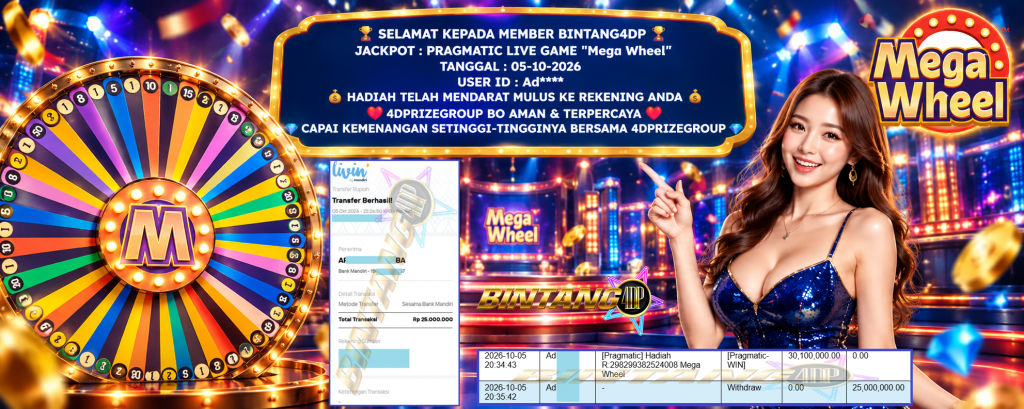 BINTANG4DP JACKPOT PRAGMATIC LIVE GAME “Mega Wheel” ‎‏‏‎Rp 25.000.000,- LUNAS