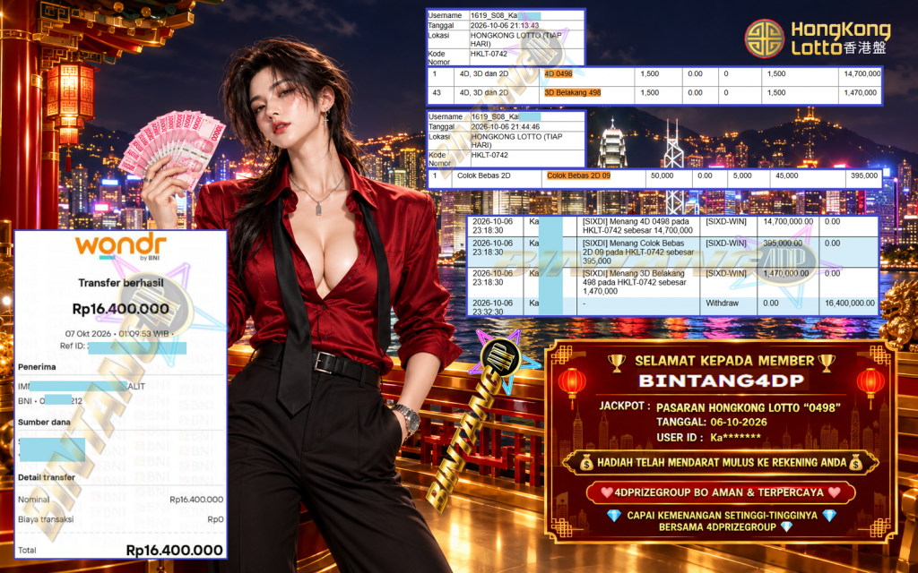 BINTANG4DP JACKPOT PASARAN HONGKONG LOTTO “0498” Rp 16.400.000,- LUNAS