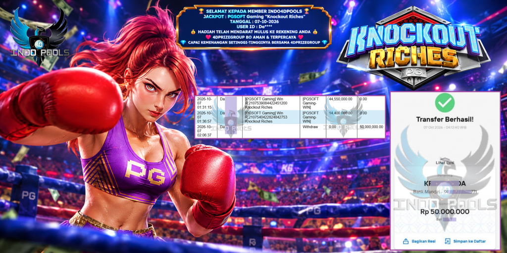 INDO4DPOOLS JACKPOT PGSOFT Gaming “Knockout Riches” ‎‎‏‏‎‎‏‏Rp 50.000.000,- LUNAS
