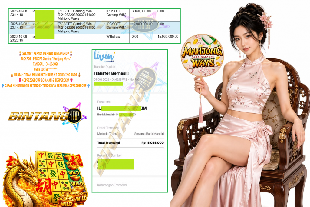 BINTANG4DP JACKPOT PGSOFT Gaming “Mahjong Ways” ‎‎‏‏‎‎‏‏Rp 15.036.000,- LUNAS
