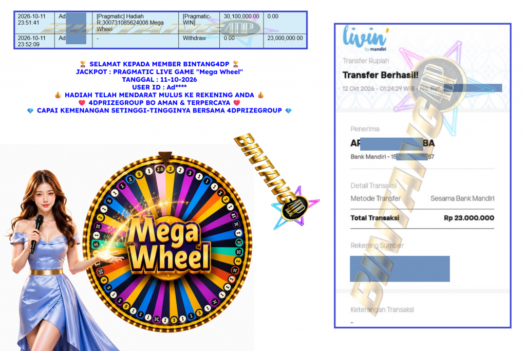 BINTANG4DP JACKPOT PRAGMATIC LIVE GAME “Mega Wheel” ‎‏‏‎Rp 23.000.000,- LUNAS
