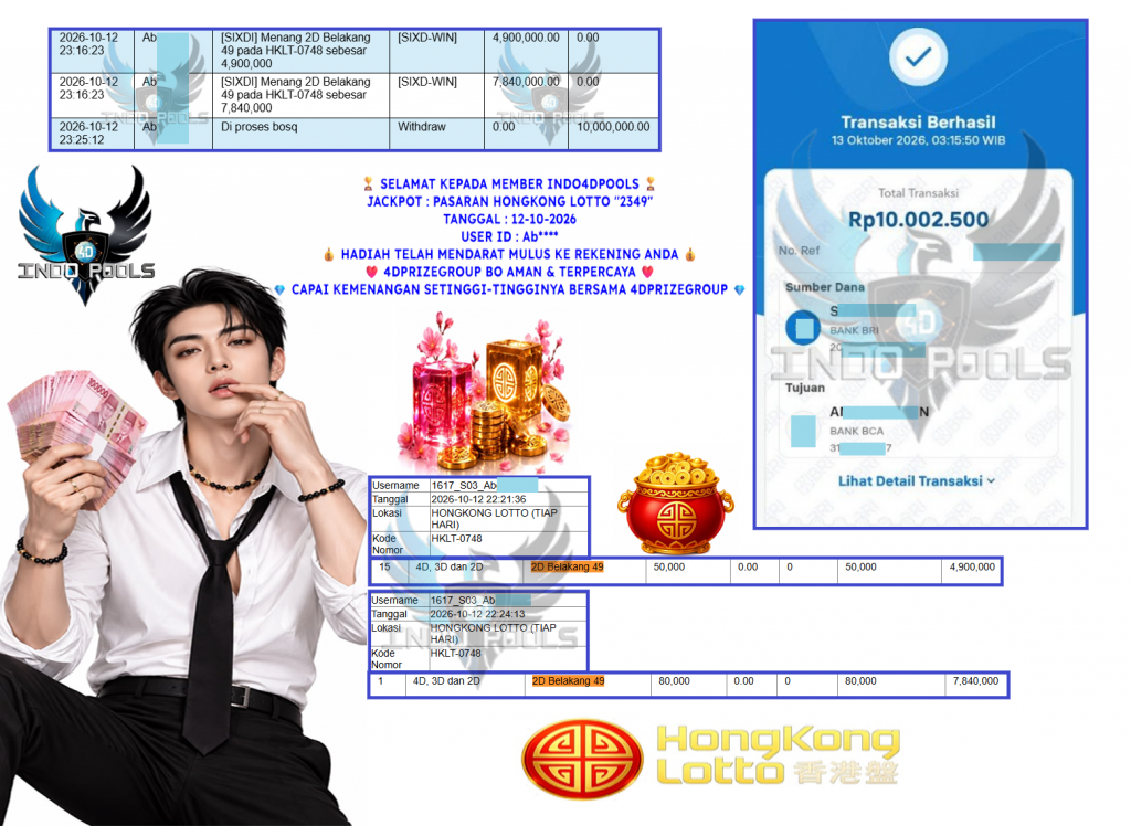INDO4DPOOLS JACKPOT PASARAN HONGKONG LOTTO “2349” Rp 10.000.000,- LUNAS