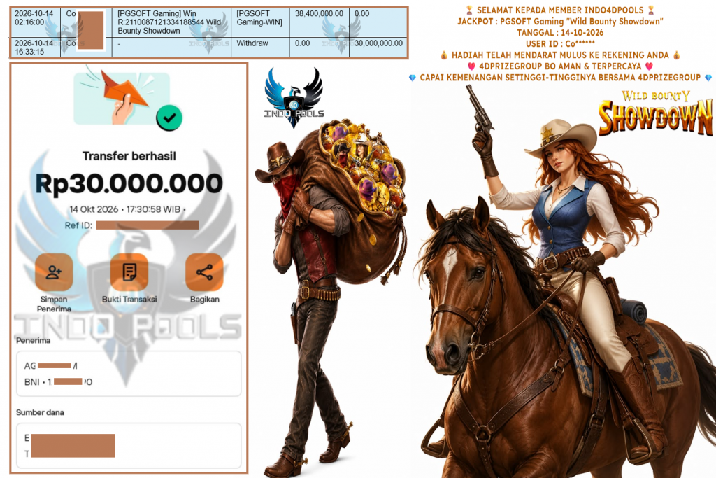 INDO4DPOOLS JACKPOT PGSOFT Gaming “Wild Bounty Showdown” ‎‎‏‏‎‎‏‏Rp 30.000.000,- LUNAS
