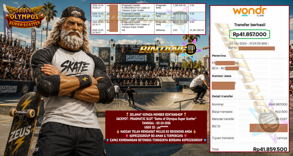 BINTANG4DP JACKPOT PRAGMATIC SLOT “Gates of Olympus Super Scatter” Rp 41.857.000,- LUNAS