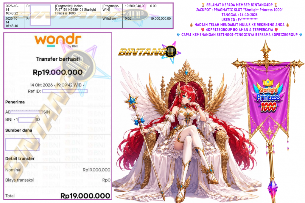 BINTANG4DP JACKPOT PRAGMATIC SLOT βStarlight Princess 1000 Rp 19.000.000,- LUNAS