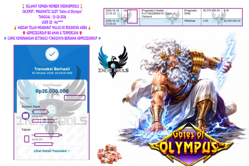 INDO4DPOOLS JACKPOT PRAGMATIC SLOT “Gates of Olympus” Rp 35.000.000,- LUNAS