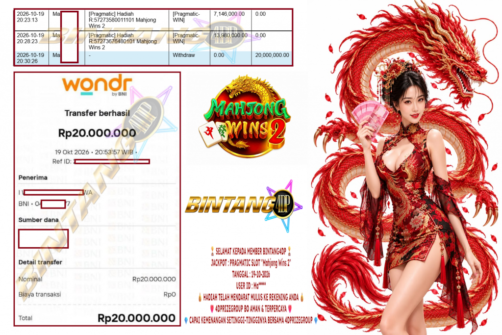 BINTANG4DP JACKPOT PRAGMATIC SLOT “Mahjong Wins 2” Rp 20.000.000,- LUNAS