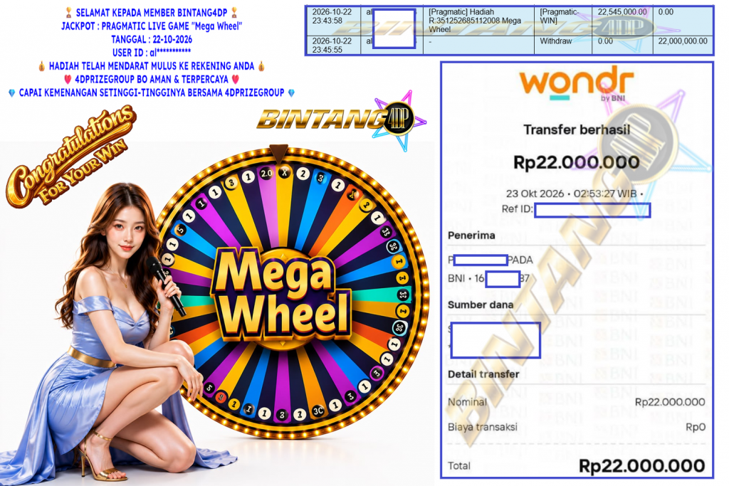 BINTANG4DP JACKPOT PRAGMATIC LIVE GAME “Mega Wheel” ‎‏‏‎Rp 22.000.000,- LUNAS