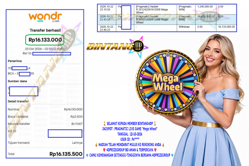 BINTANG4DP JACKPOT PRAGMATIC LIVE GAME “Mega Wheel” ‎‏‏‎Rp 16.133.000,- LUNAS