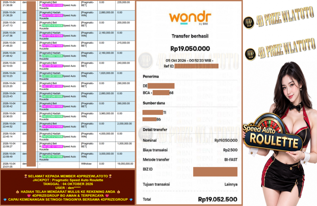 4DPRIZEWLATOTO JACKPOT PRAGMATIC LIVE GAME “Speed Auto Roulette” ‎‏‏‎Rp.19.050.000,- LUNAS
