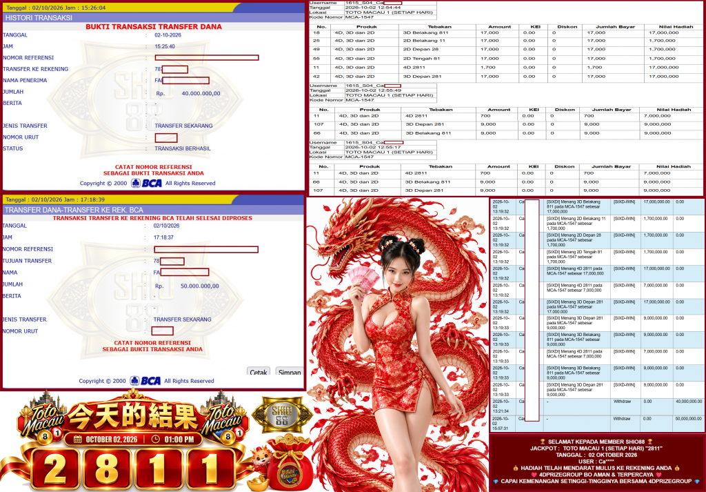 SHIO88 JACKPOT TOTO MACAU 1 (SETIAP HARI) “2811”‎‏‏‎ Rp90.000.000,- LUNAS