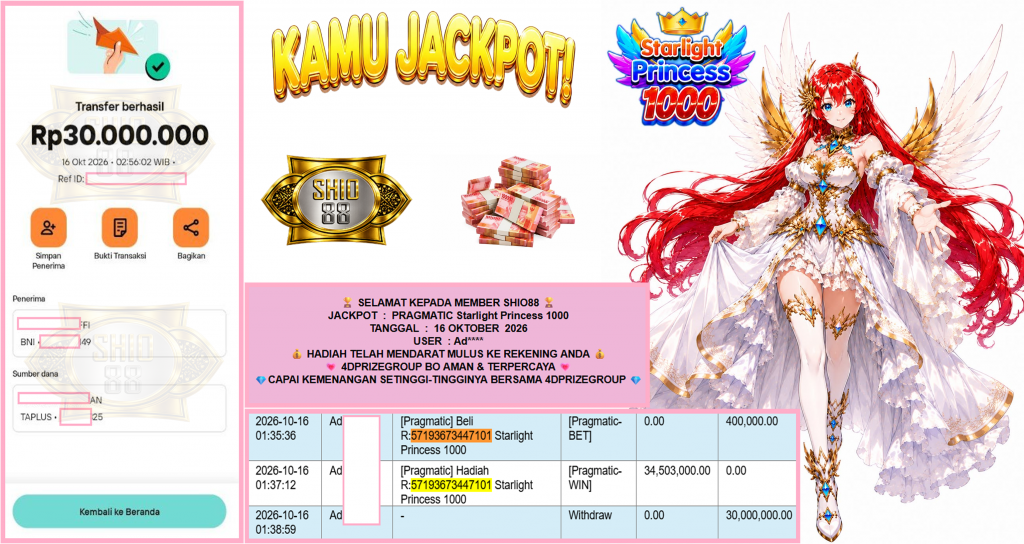 SHIO88 JACKPOT PRAGMATIC “Starlight Princess 1000″‎‏‏‎‎ Rp30.000.000,- LUNAS