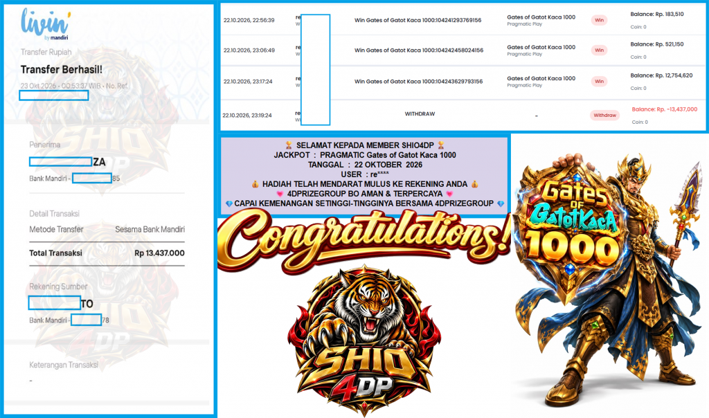 SHIO4DP JACKPOT PRAGMATIC “Gates of Gatot Kaca 1000″ Rp13.437.000,- LUNAS