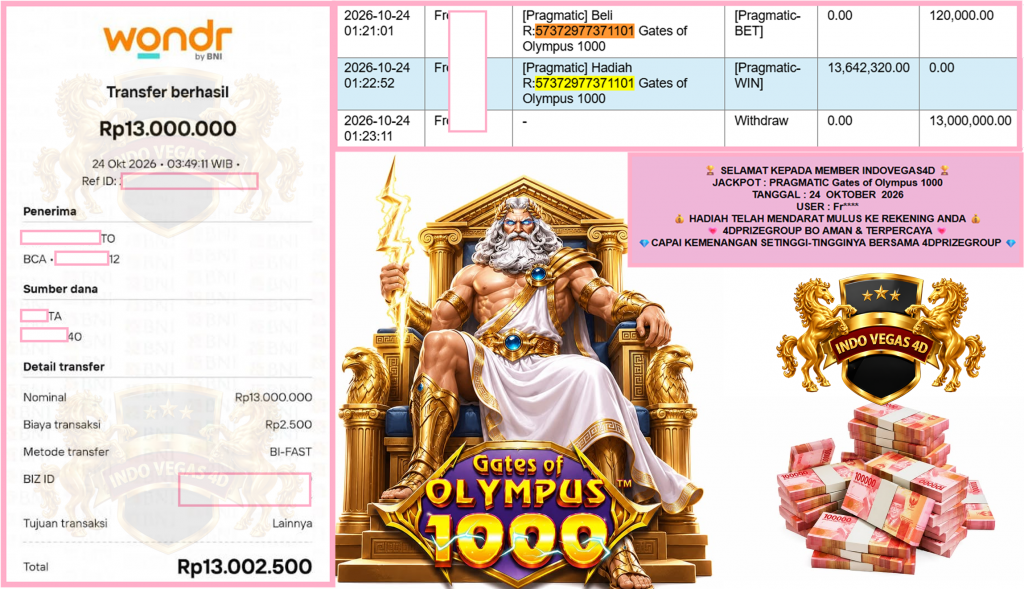 INDOVEGAS4D JACKPOT PRAGMATIC “Gates of Olympus 1000″‎‏‏‎‎ Rp13.000.000,- LUNAS